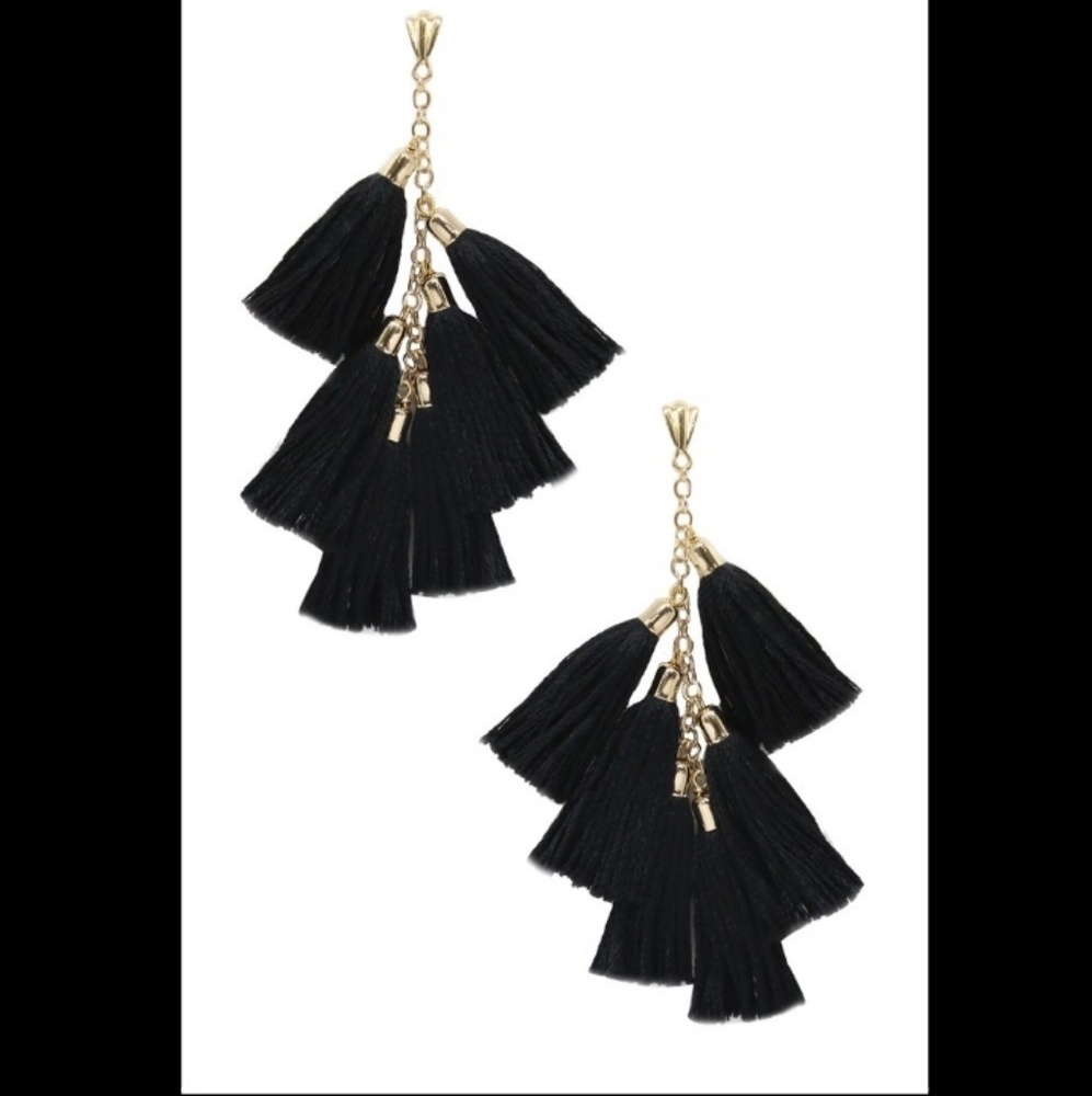 Ettika Day Dreamer Tassel Earrings in Black &Gold